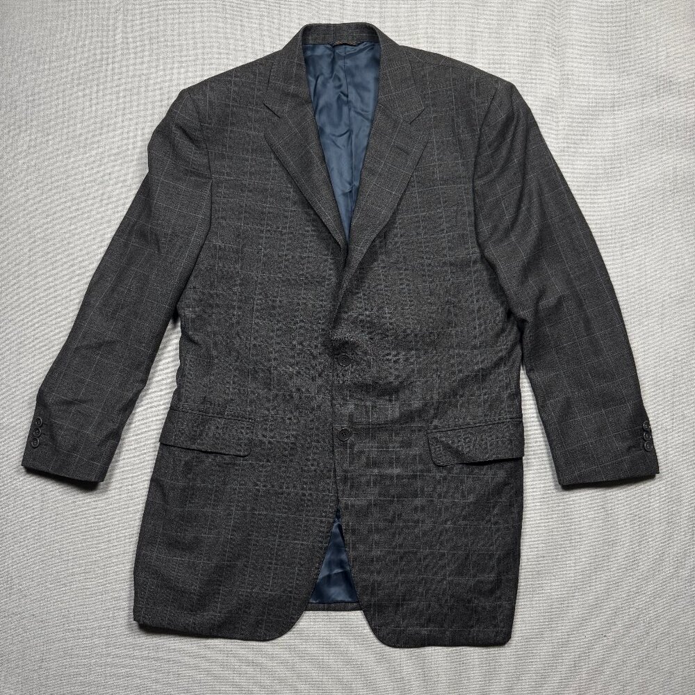 Vintage Trussini Blazer Checked Wool Gray Classic Fit Two Button Size 41